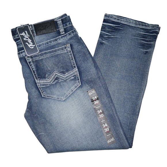 NEW True Luck Bootcut Jeans Men's Size 34x30 Thick Stitch Dark Wash BKE - Picture 1 of 8